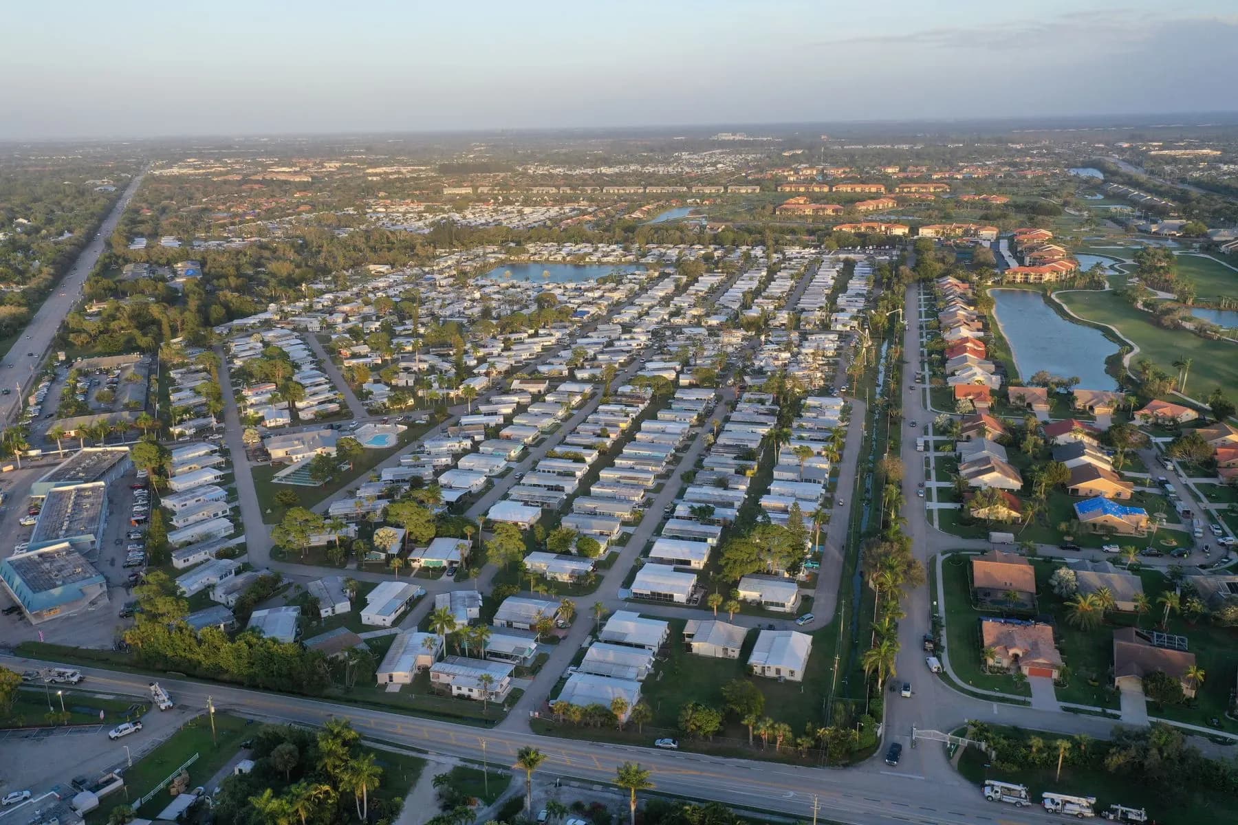 Aerial view of suburban streets and homes in Fort Myers, Florida